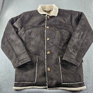Moose Creek Faux Shearling Sued Jacket Mens XL Brown Sherpa Lined Button Front